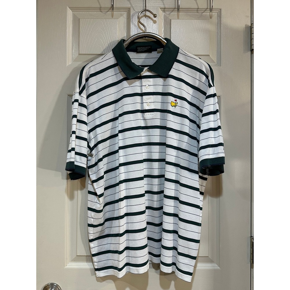 Masters Collection Mens XL Polo Shirt Green White Striped Mercerized Cotton Golf